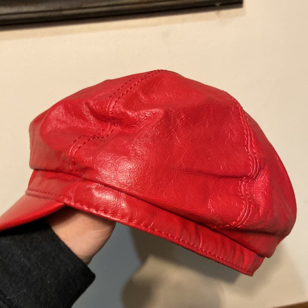 Red leather Newsboy cap!